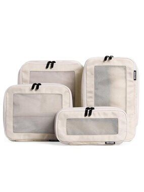 Compression Packing Cubes 4 Pack Beige Travel Luggage Organizer Suitcase Bags
